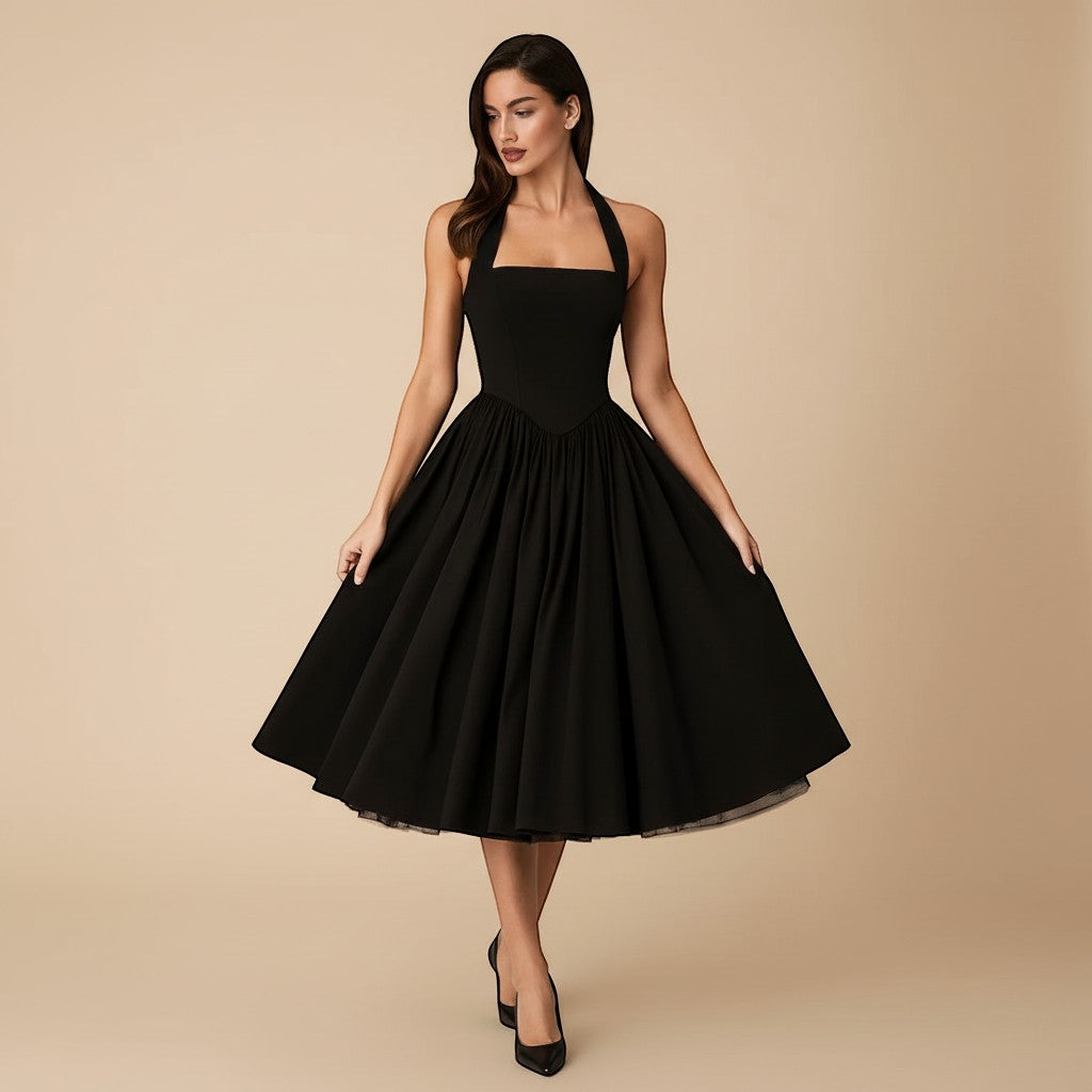 Halter Neck Fit and Flare Midi Dress | Azuelle Selara-studio Halter Neck Fit and Flare Midi Dress | Azuelle Selara-studio