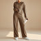 Yemelia brown ribbed knit hoodie set with relaxed pants, perfect for lounging or casual wear.
