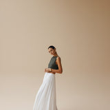 Yemelia dark grey sleeveless textured crop top with clean neckline and structured fit.