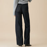Yemelia dark wash denim wide leg pants with utility pockets and high waist.