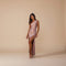 Yemelia dusty rose satin one-shoulder evening gown with high slit and floor-length hem.