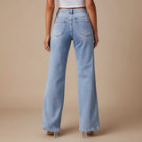 Yemelia light wash denim jeans with high waist, straight leg, and classic five-pocket design.