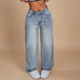 Yemelia light wash mid rise relaxed straight leg denim jeans with a soft feel and five-pocket design.