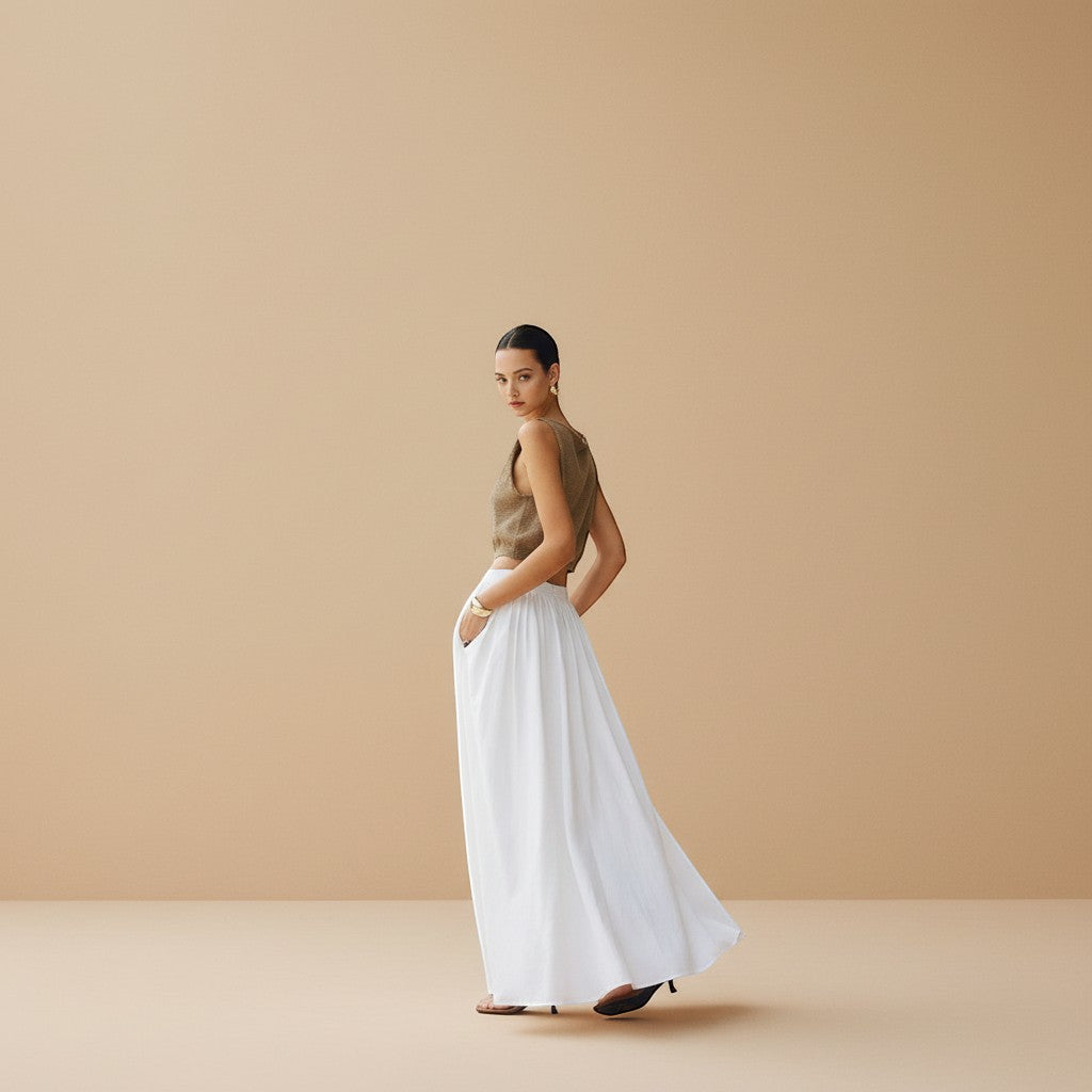 Yemelia sleeveless textured crop top in olive green with a clean neckline and structured fit.