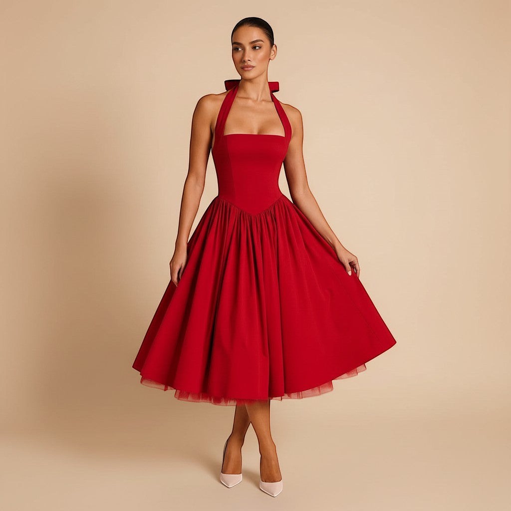 Halter Neck Fit and Flare Midi Dress | Azuelle Selara-studio Halter Neck Fit and Flare Midi Dress | Azuelle Selara-studio