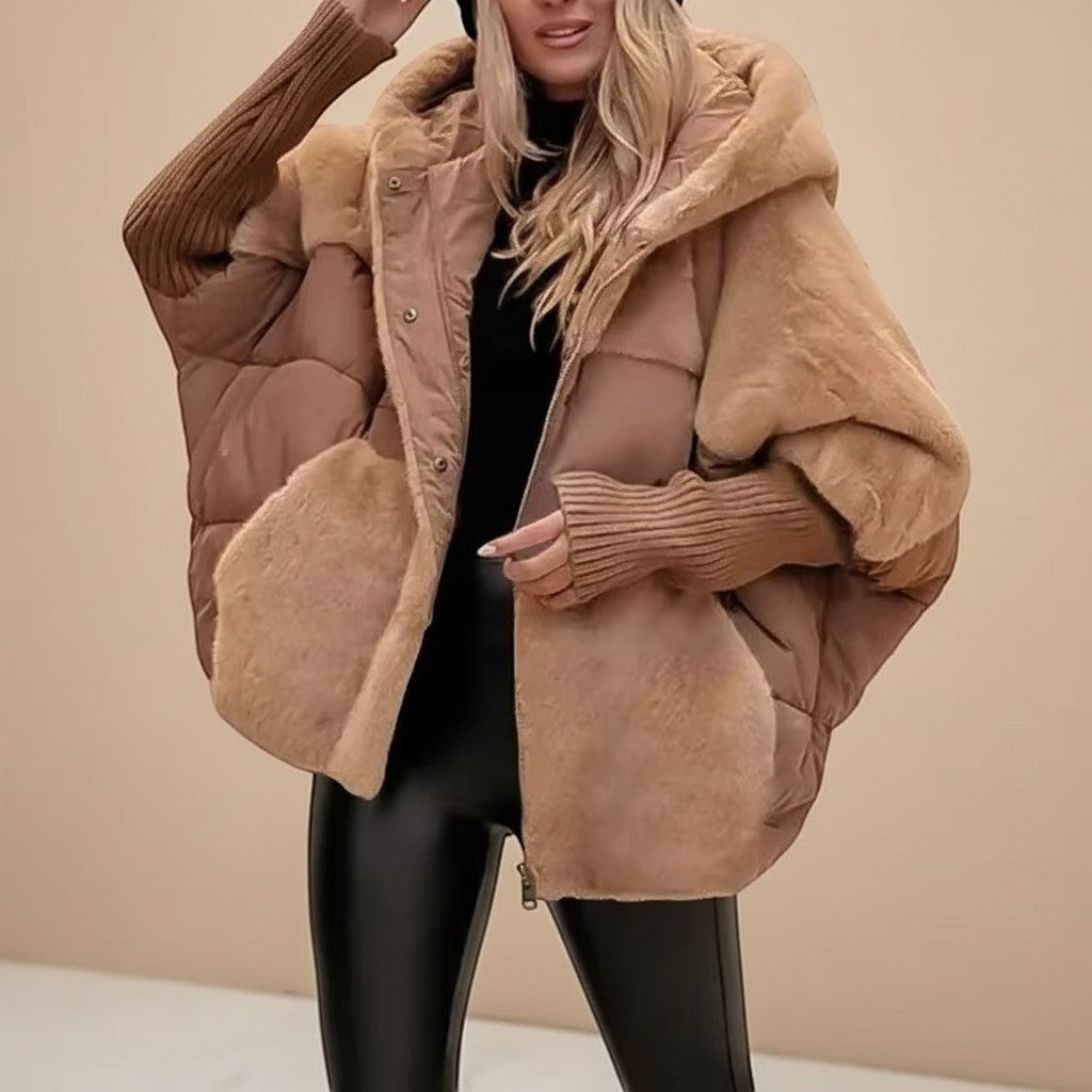 ジャケット・アウター beeden SWITCHING RIB 2WAY PUFFER JACKET Oversized Hooded Puffer Jacket with Soft Texture | Azuelle