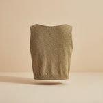 Yemelia sleeveless textured crop top in a warm tan color with a clean neckline and ribbed hem.