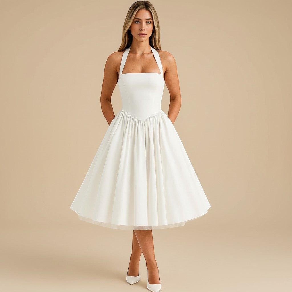 Halter Neck Fit and Flare Midi Dress | Azuelle Selara-studio Halter Neck Fit and Flare Midi Dress | Azuelle Selara-studio